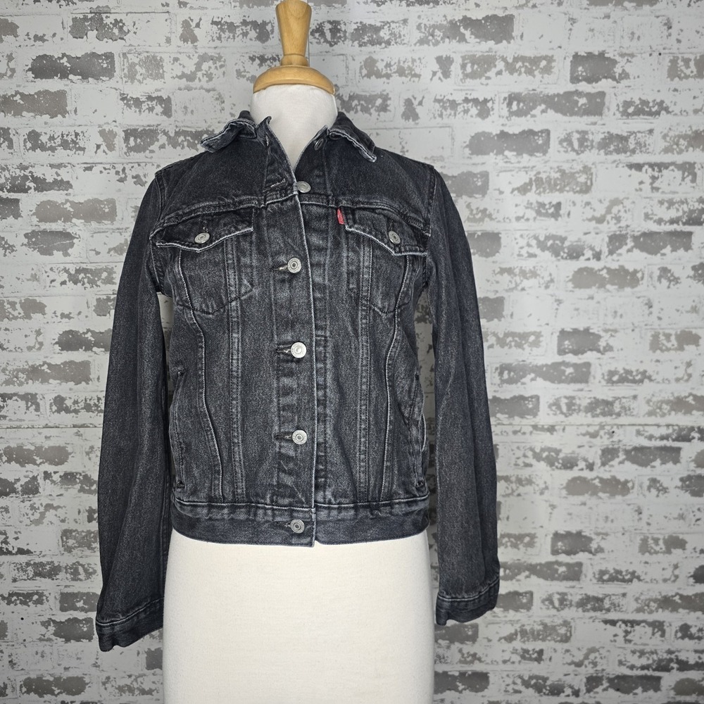 Levis Denim Jacket Womens Size Small Charcoal Black Button Closure Trucker